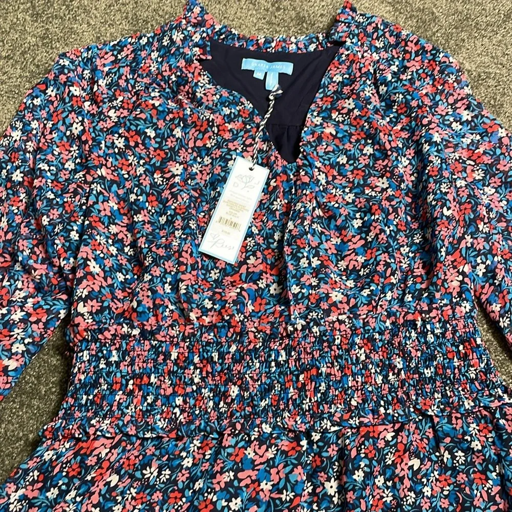 Draper James NWT Smocked Waist Shirtdress Spring Whispy Floral Summer Colorful - Picture 4 of 9